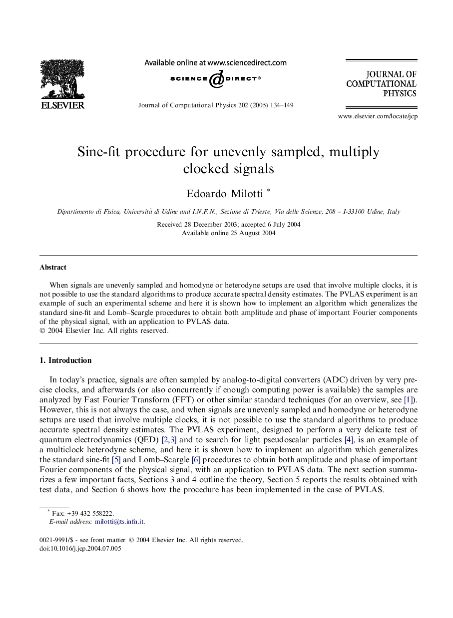 Sine-fit procedure for unevenly sampled, multiply clocked signals