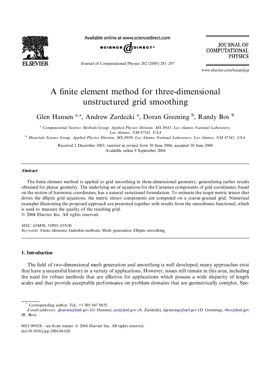 A finite element method for three-dimensional unstructured grid smoothing