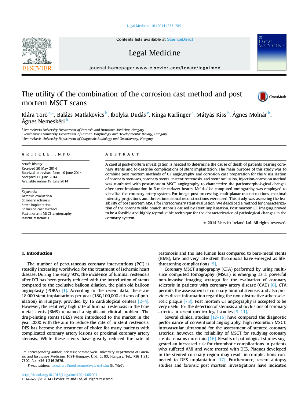 The utility of the combination of the corrosion cast method and post mortem MSCT scans