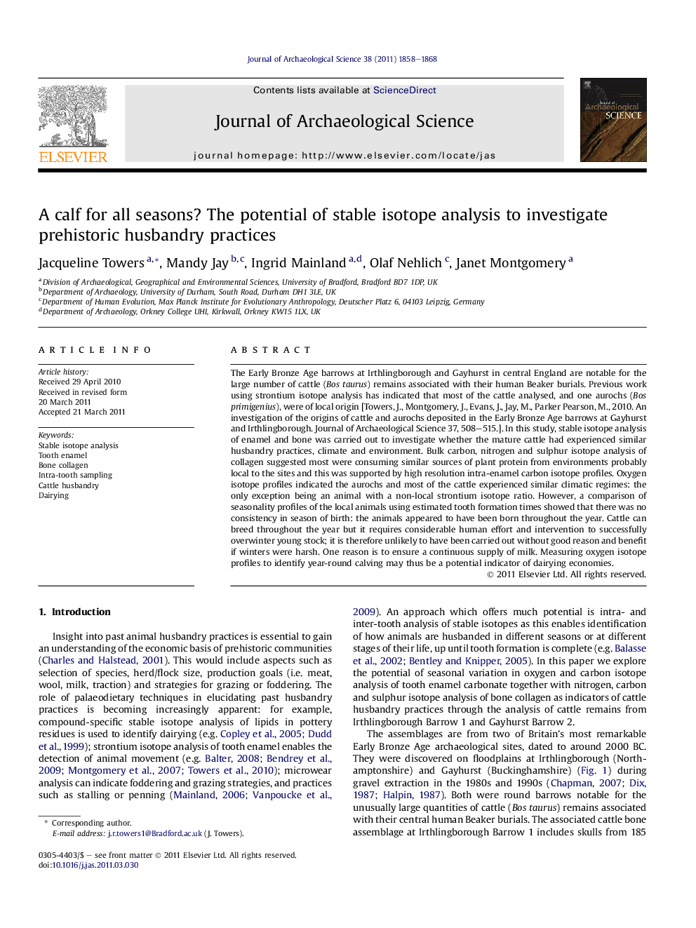 A calf for all seasons? The potential of stable isotope analysis to investigate prehistoric husbandry practices