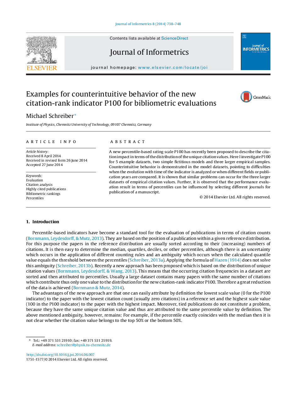 Examples for counterintuitive behavior of the new citation-rank indicator P100 for bibliometric evaluations