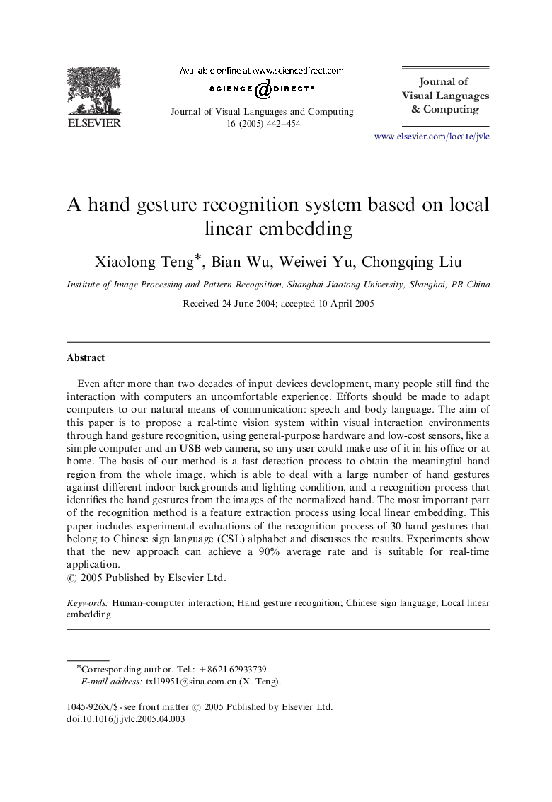 A hand gesture recognition system based on local linear embedding