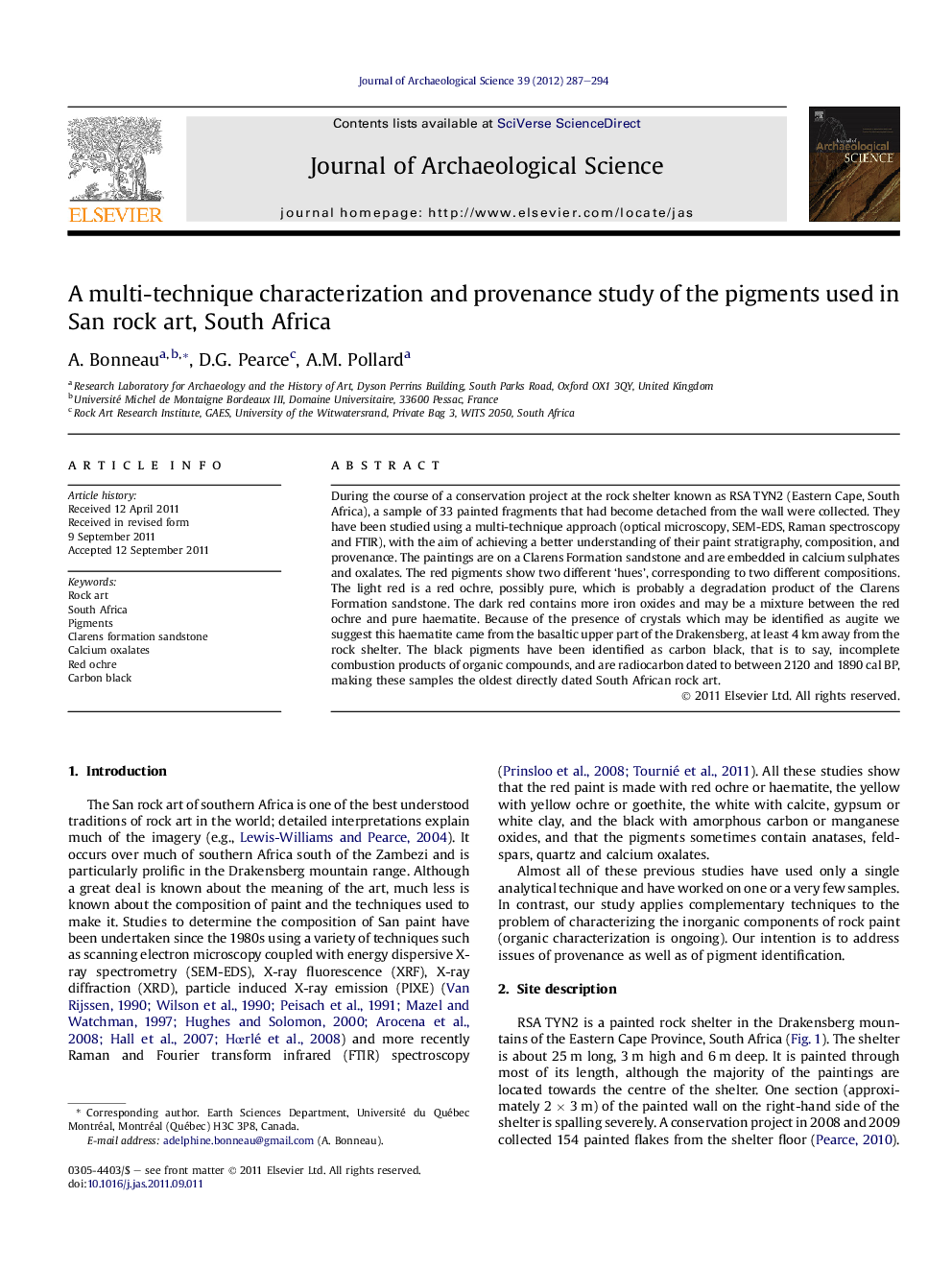 A multi-technique characterization and provenance study of the pigments used in San rock art, South Africa