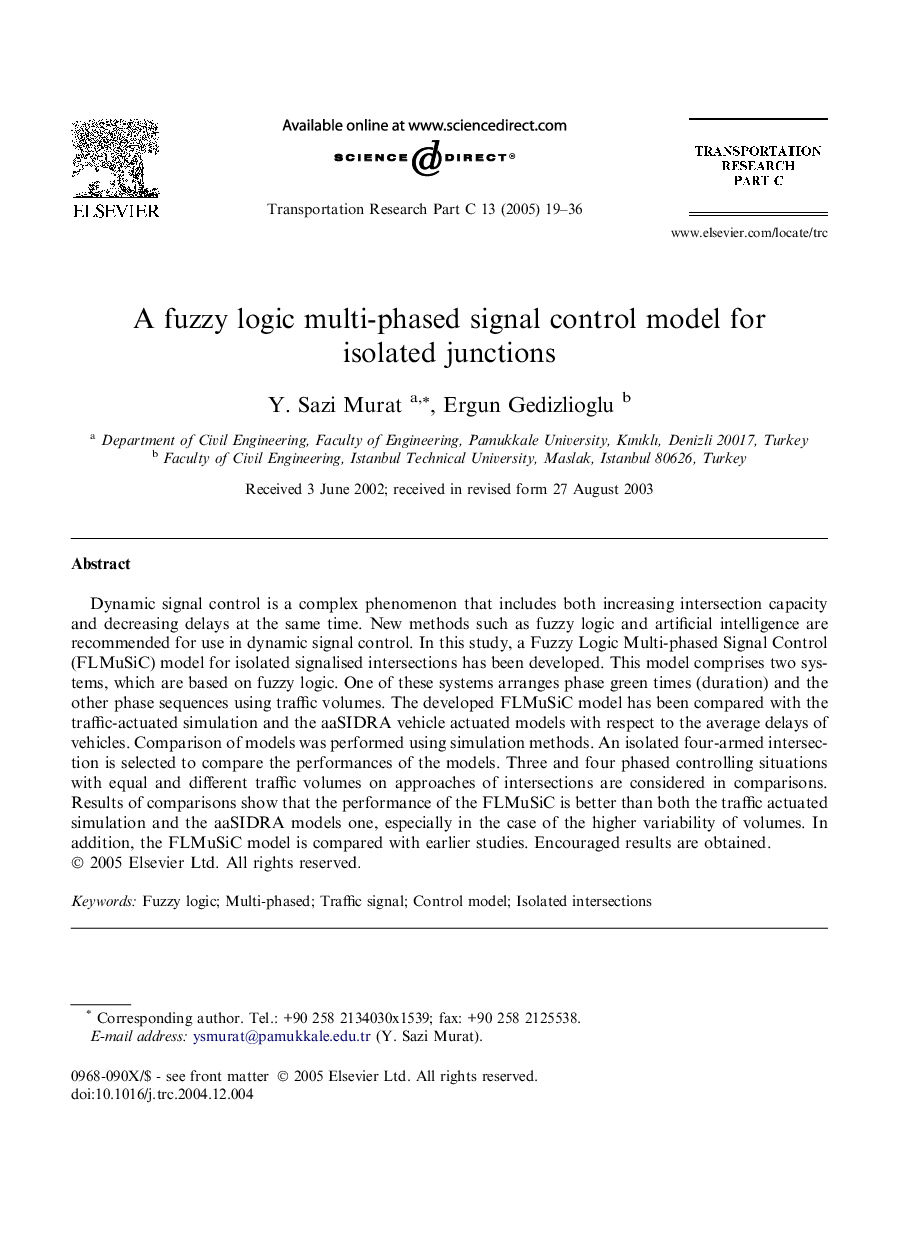 A fuzzy logic multi-phased signal control model for isolated junctions