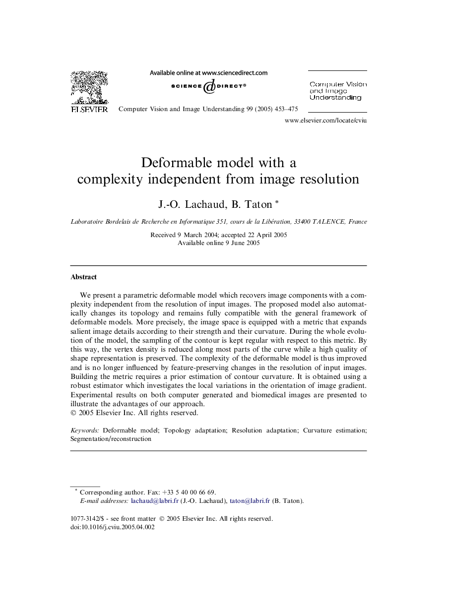 Deformable model with a complexity independent from image resolution