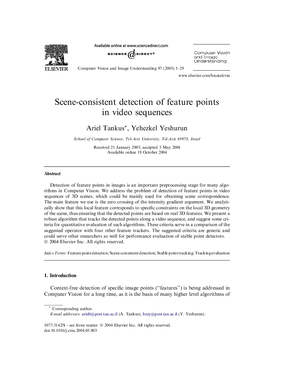 Scene-consistent detection of feature points in video sequences