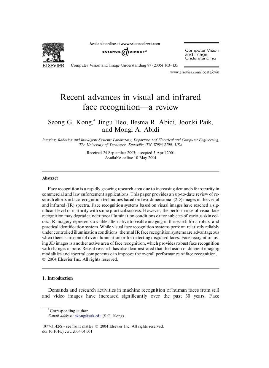 Recent advances in visual and infrared face recognition-a review