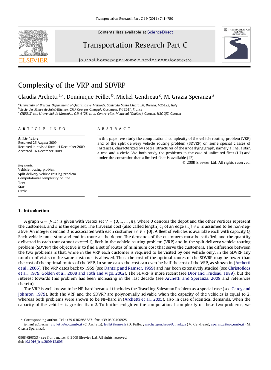 Complexity of the VRP and SDVRP