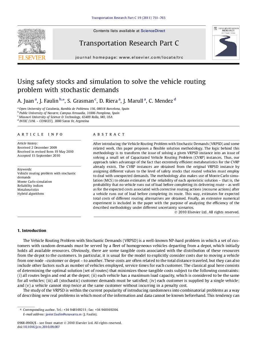 Using safety stocks and simulation to solve the vehicle routing problem with stochastic demands