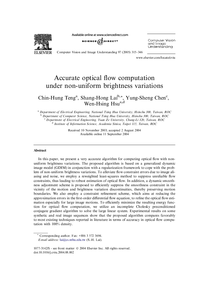 Accurate optical flow computation under non-uniform brightness variations