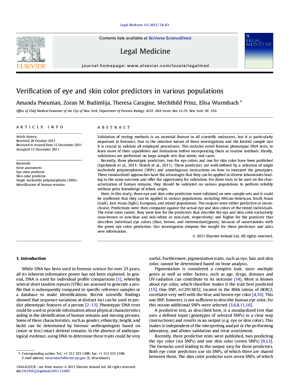 Verification of eye and skin color predictors in various populations