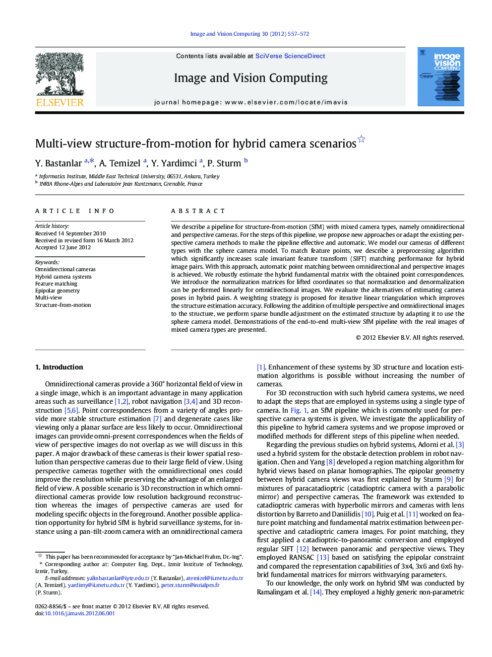 عکس صفحه اول مقاله: Multi-view structure-from-motion for hybrid camera scenarios Multi-view structure-from-motion for hybrid camera scenarios