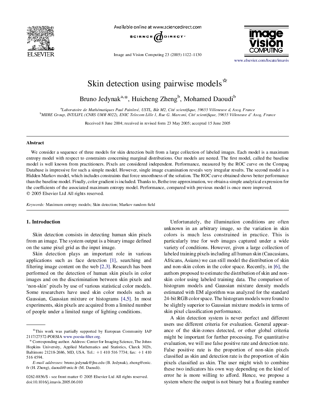 Skin detection using pairwise models