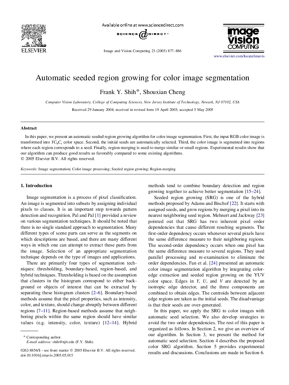 Automatic seeded region growing for color image segmentation