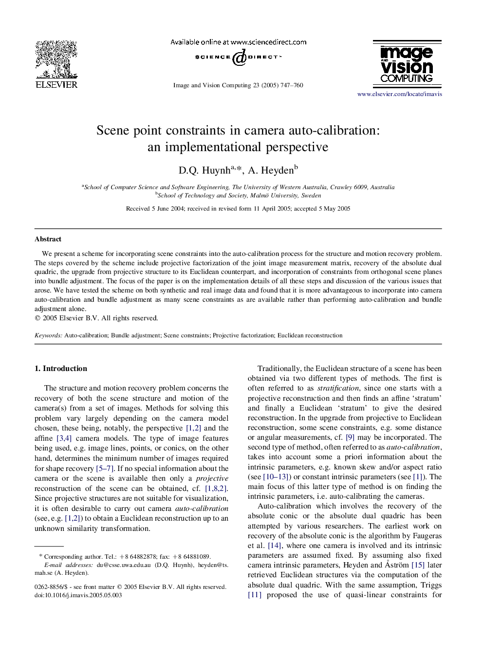 Scene point constraints in camera auto-calibration: an implementational perspective