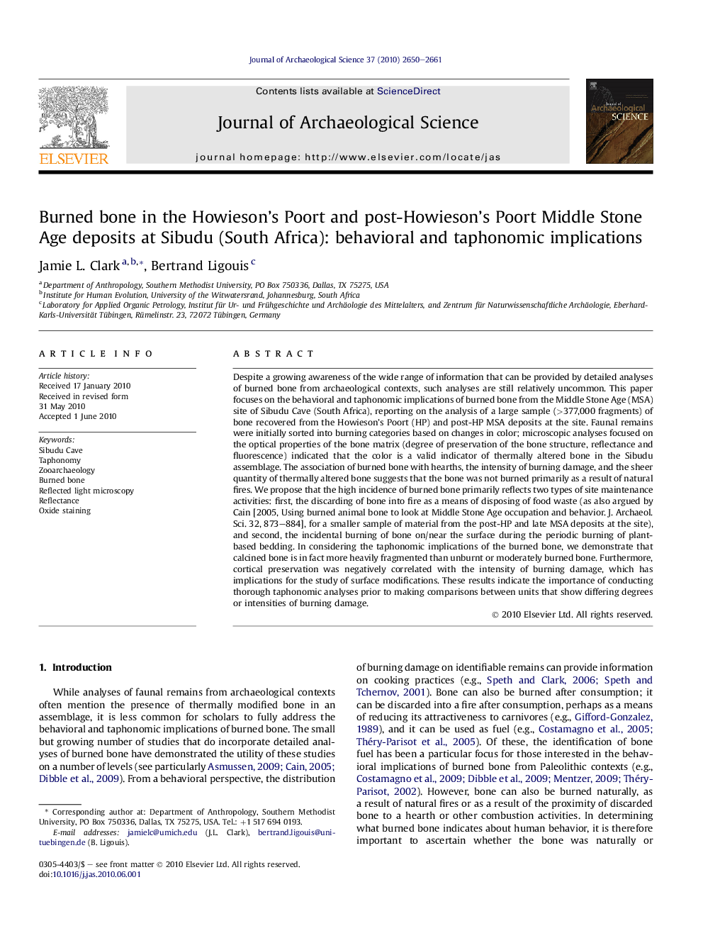 Burned bone in the Howieson’s Poort and post-Howieson’s Poort Middle Stone Age deposits at Sibudu (South Africa): behavioral and taphonomic implications