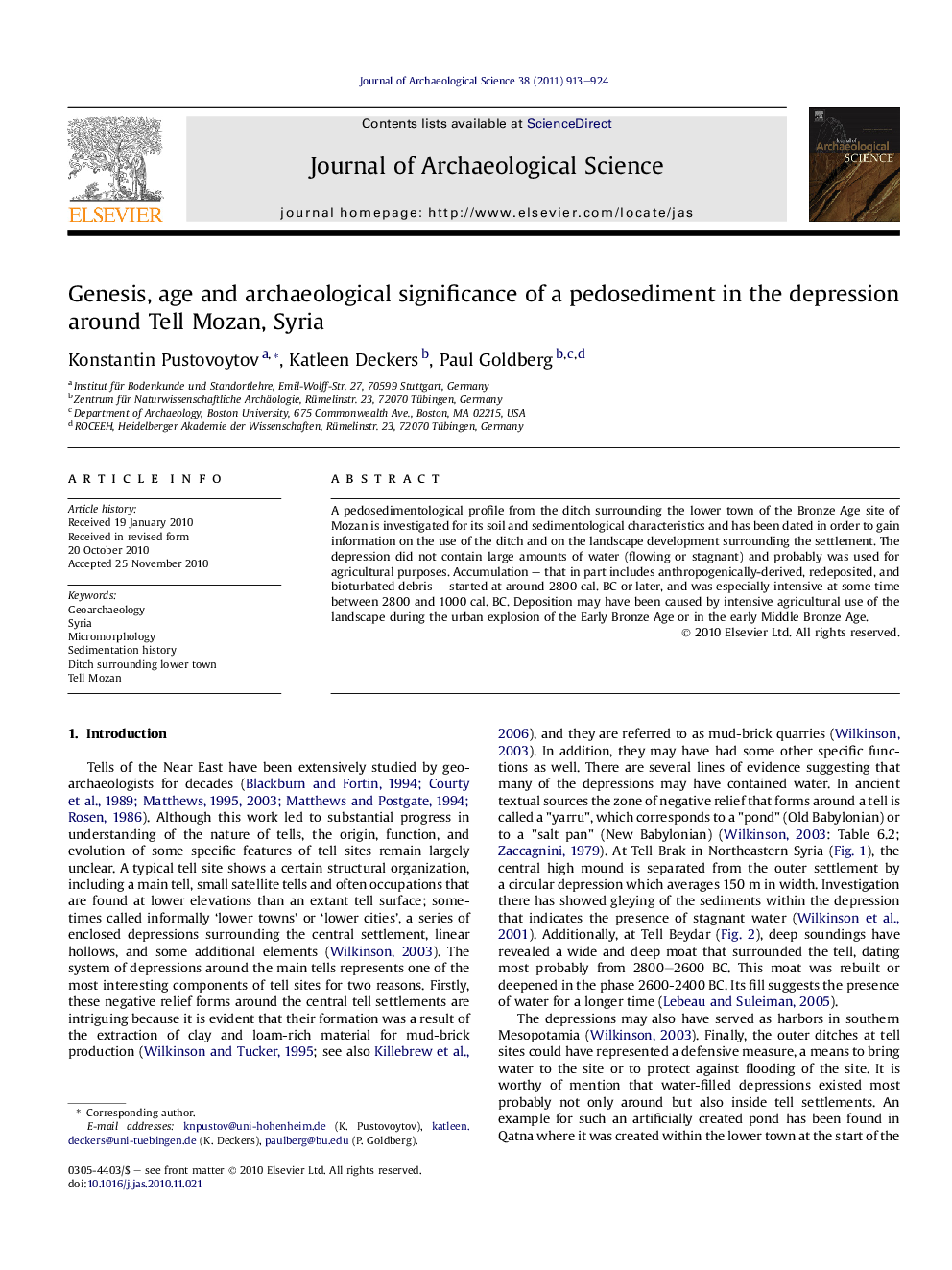 Genesis, age and archaeological significance of a pedosediment in the depression around Tell Mozan, Syria