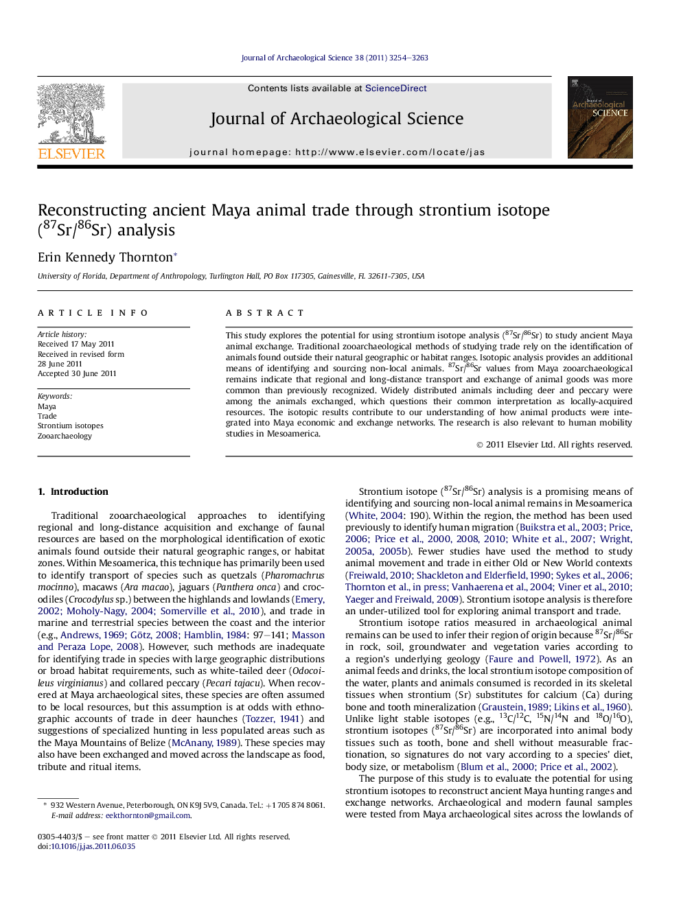 Reconstructing ancient Maya animal trade through strontium isotope (87Sr/86Sr) analysis