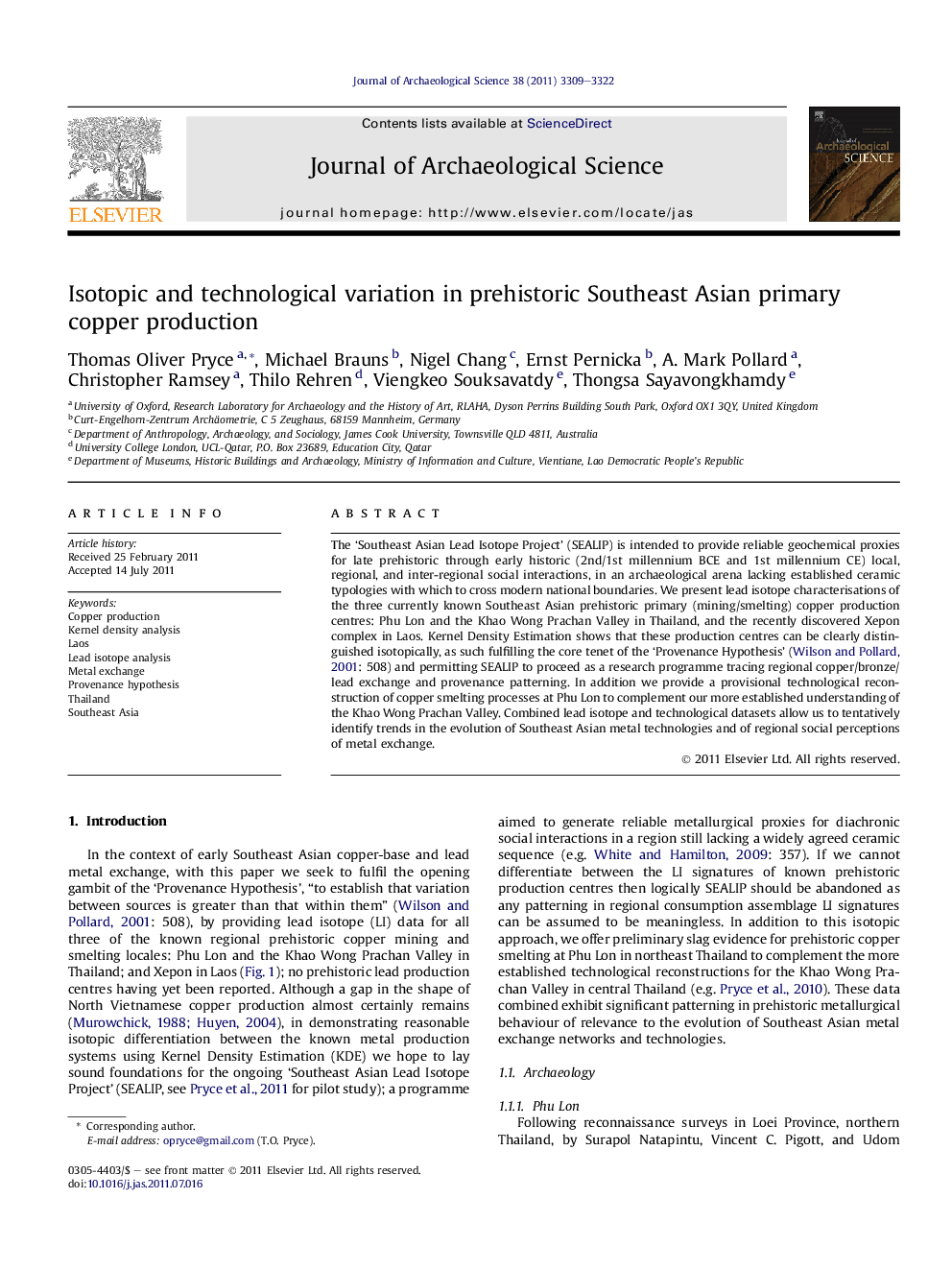 Isotopic and technological variation in prehistoric Southeast Asian primary copper production