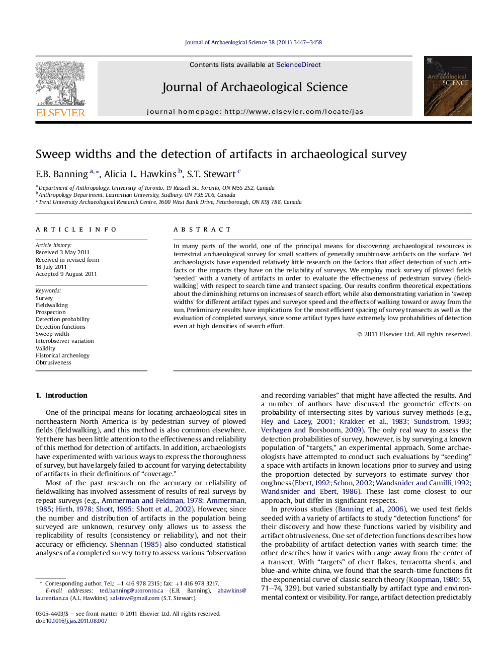 Sweep widths and the detection of artifacts in archaeological survey