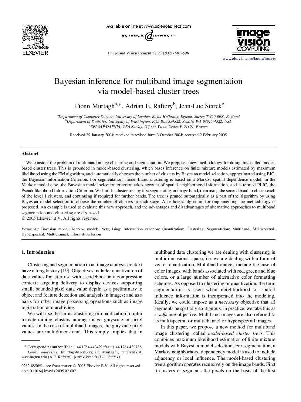 Bayesian inference for multiband image segmentation via model-based cluster trees