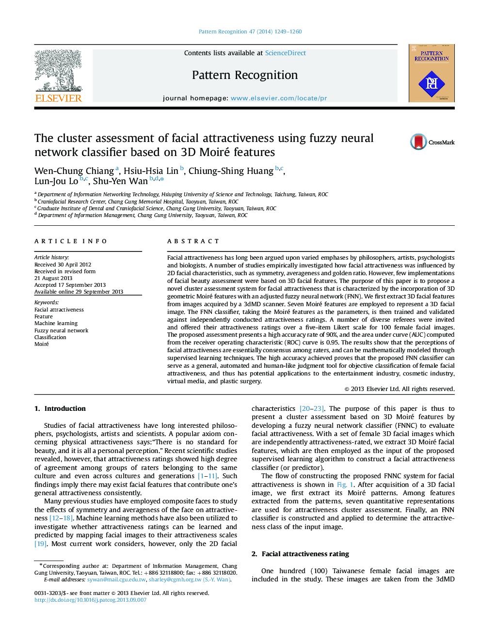 The cluster assessment of facial attractiveness using fuzzy neural network classifier based on 3D Moiré features