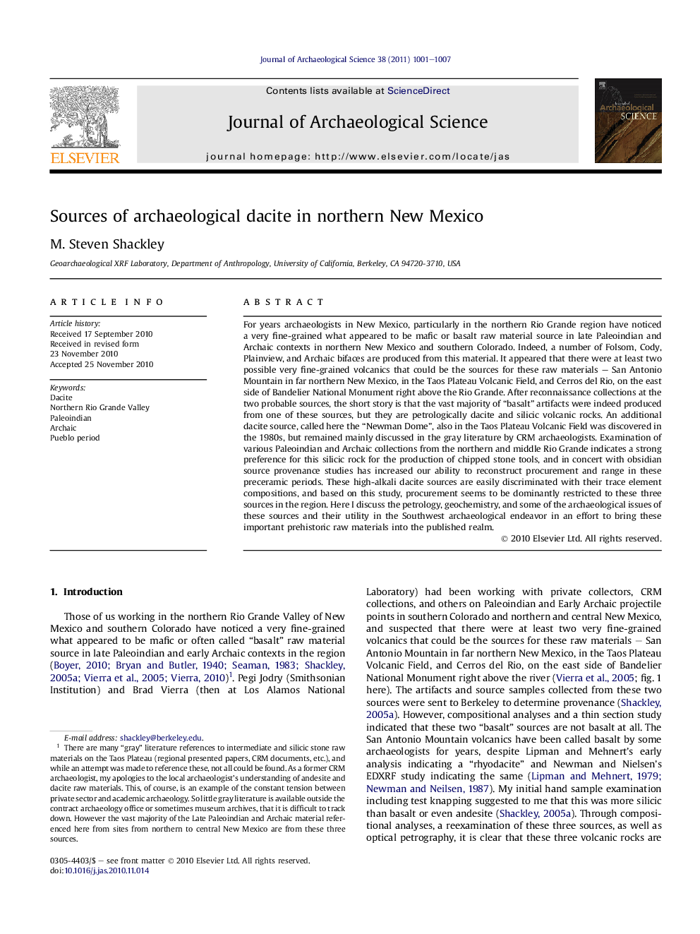 Sources of archaeological dacite in northern New Mexico