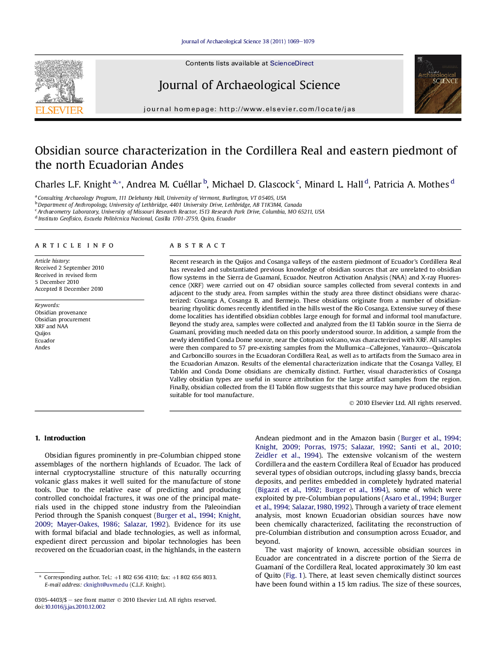 Obsidian source characterization in the Cordillera Real and eastern piedmont of the north Ecuadorian Andes