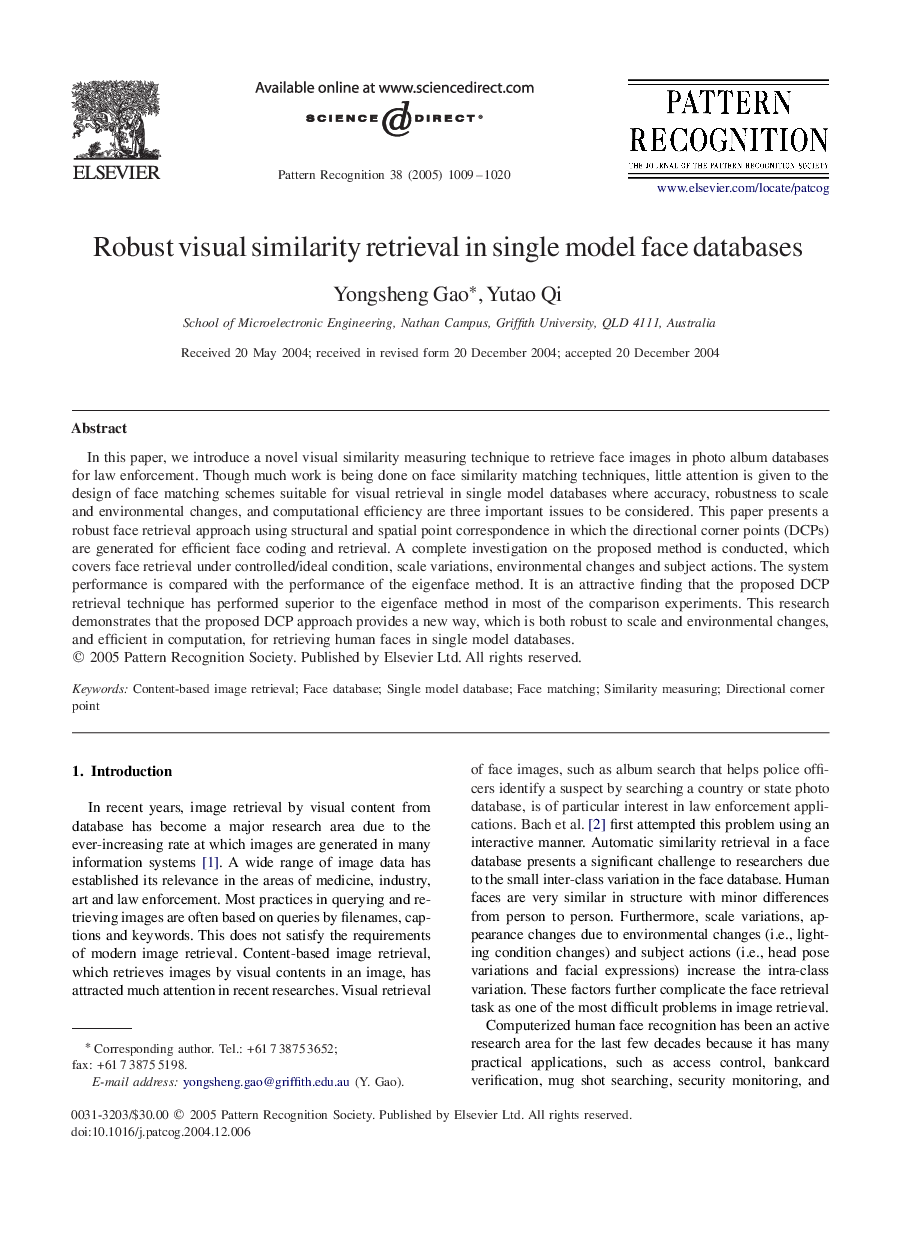 Robust visual similarity retrieval in single model face databases