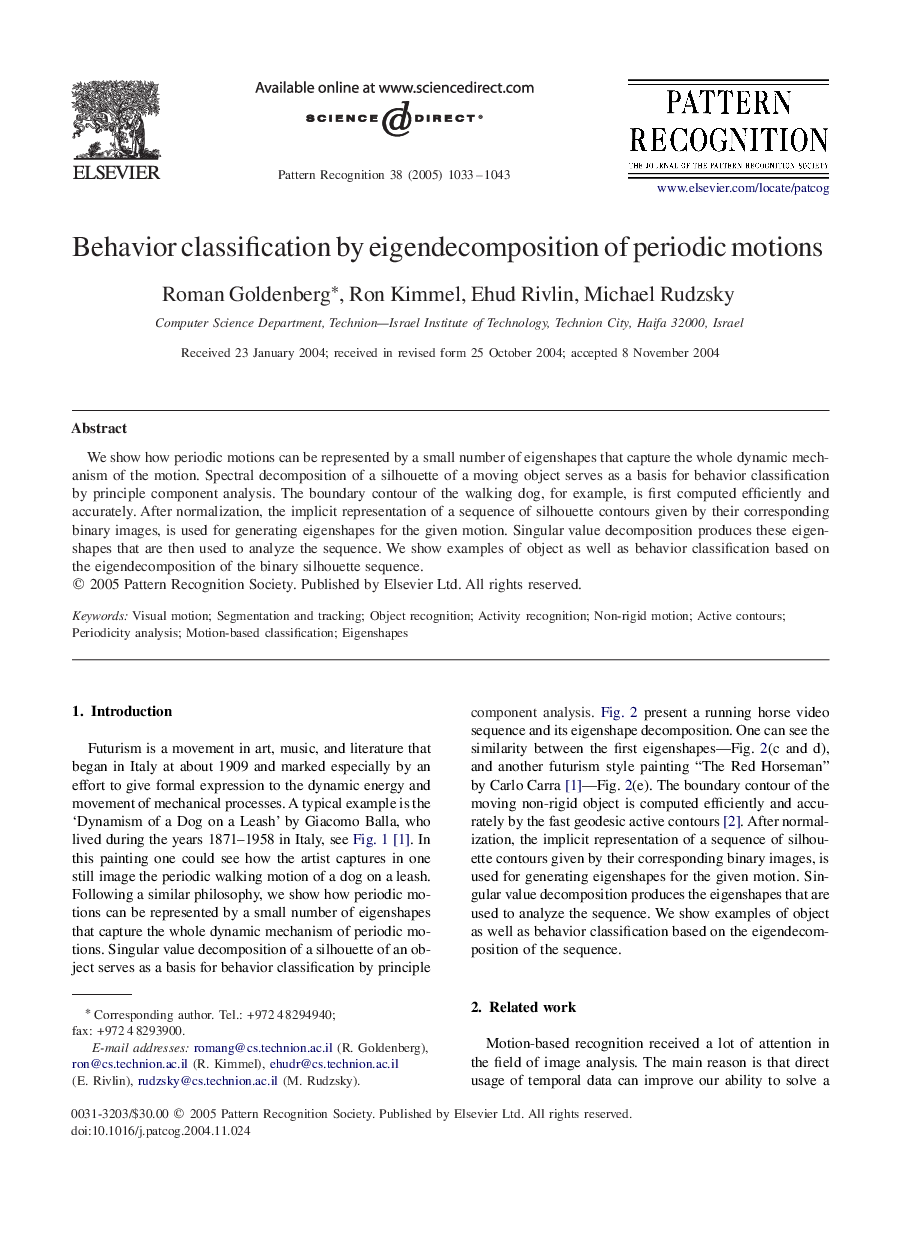 Behavior classification by eigendecomposition of periodic motions