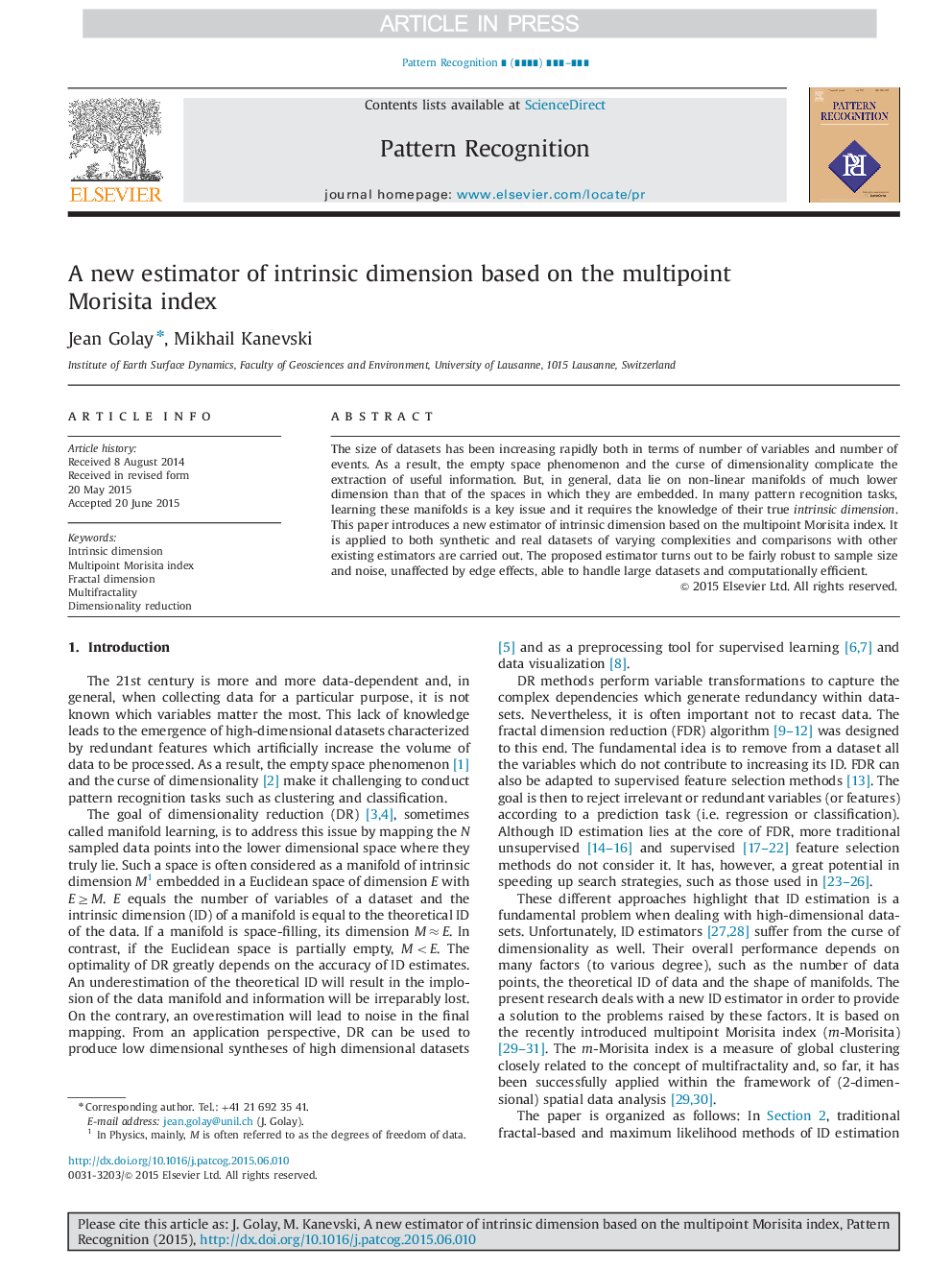 A new estimator of intrinsic dimension based on the multipoint Morisita index