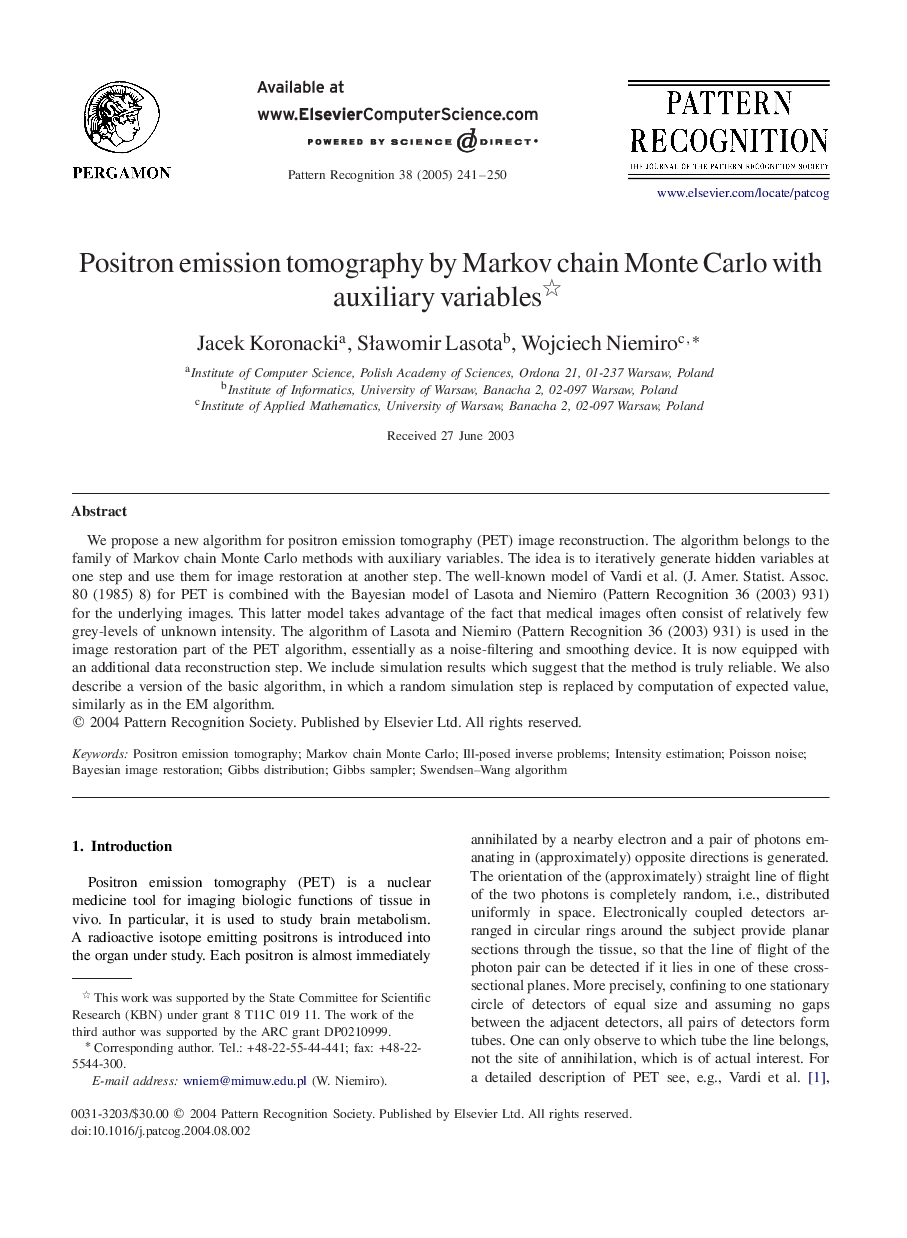 Positron emission tomography by Markov chain Monte Carlo with auxiliary variables