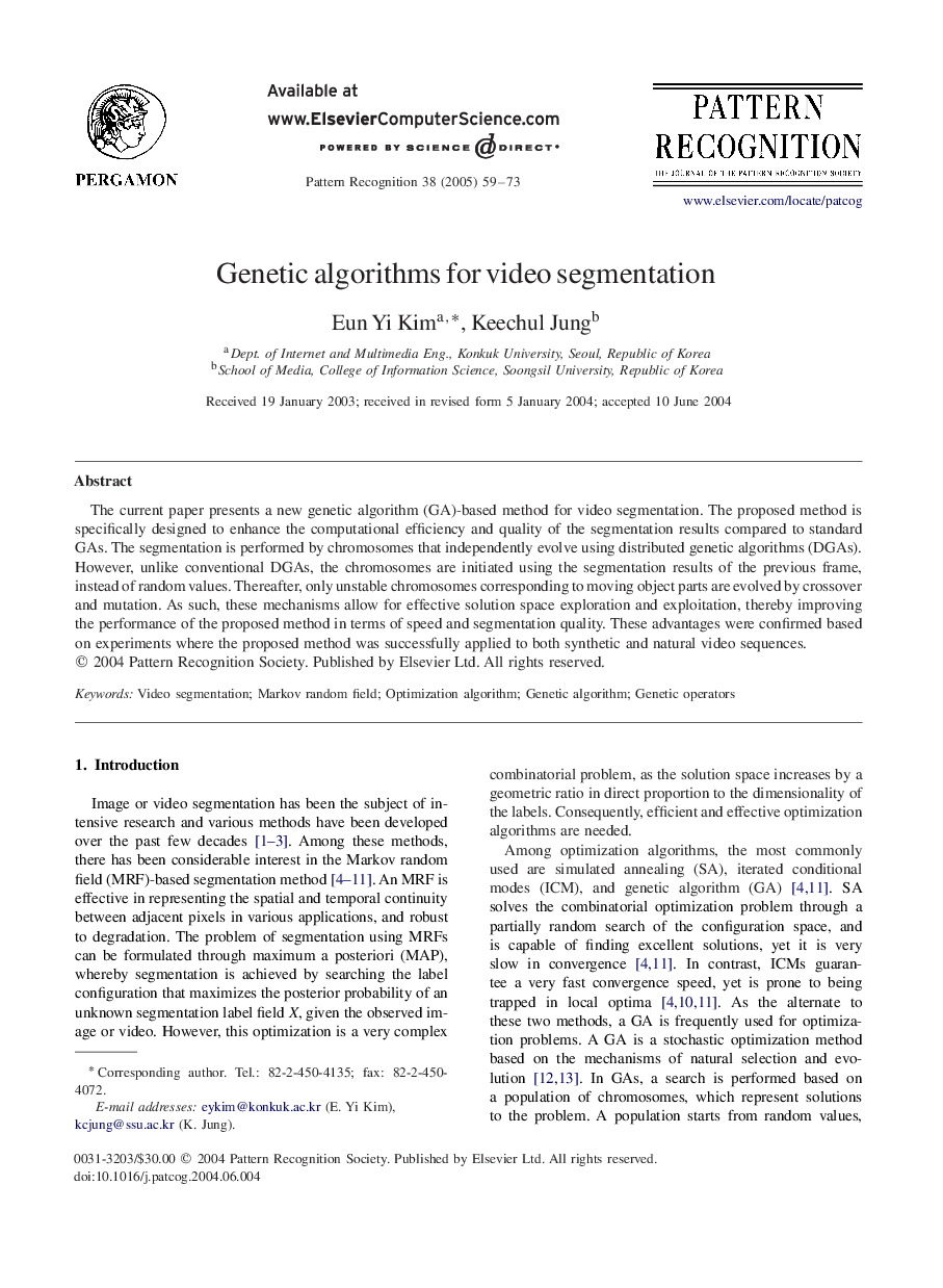 Genetic algorithms for video segmentation