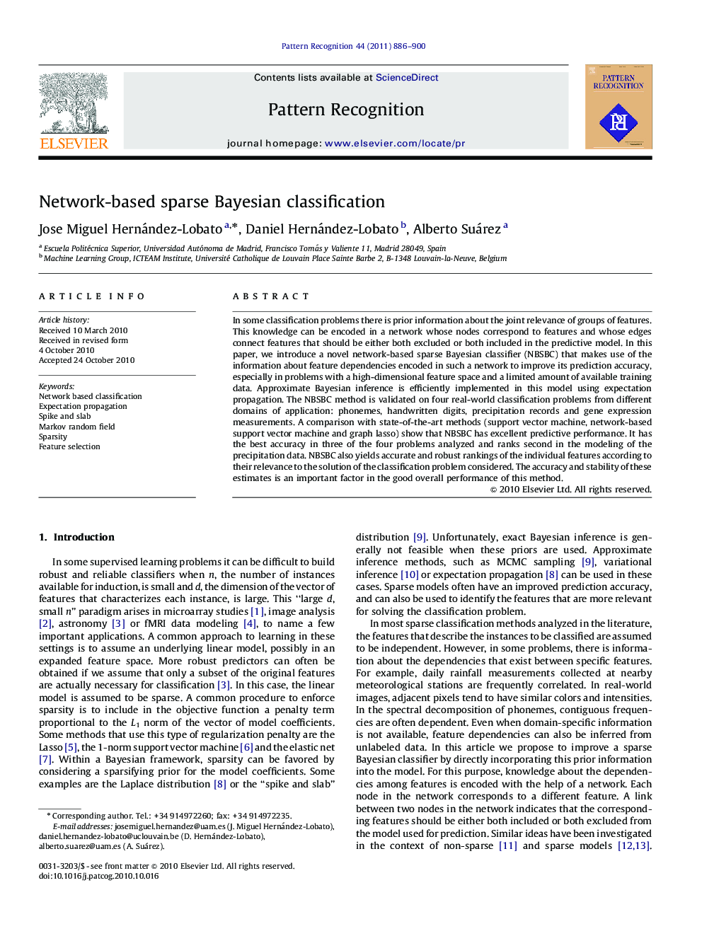 Network-based sparse Bayesian classification