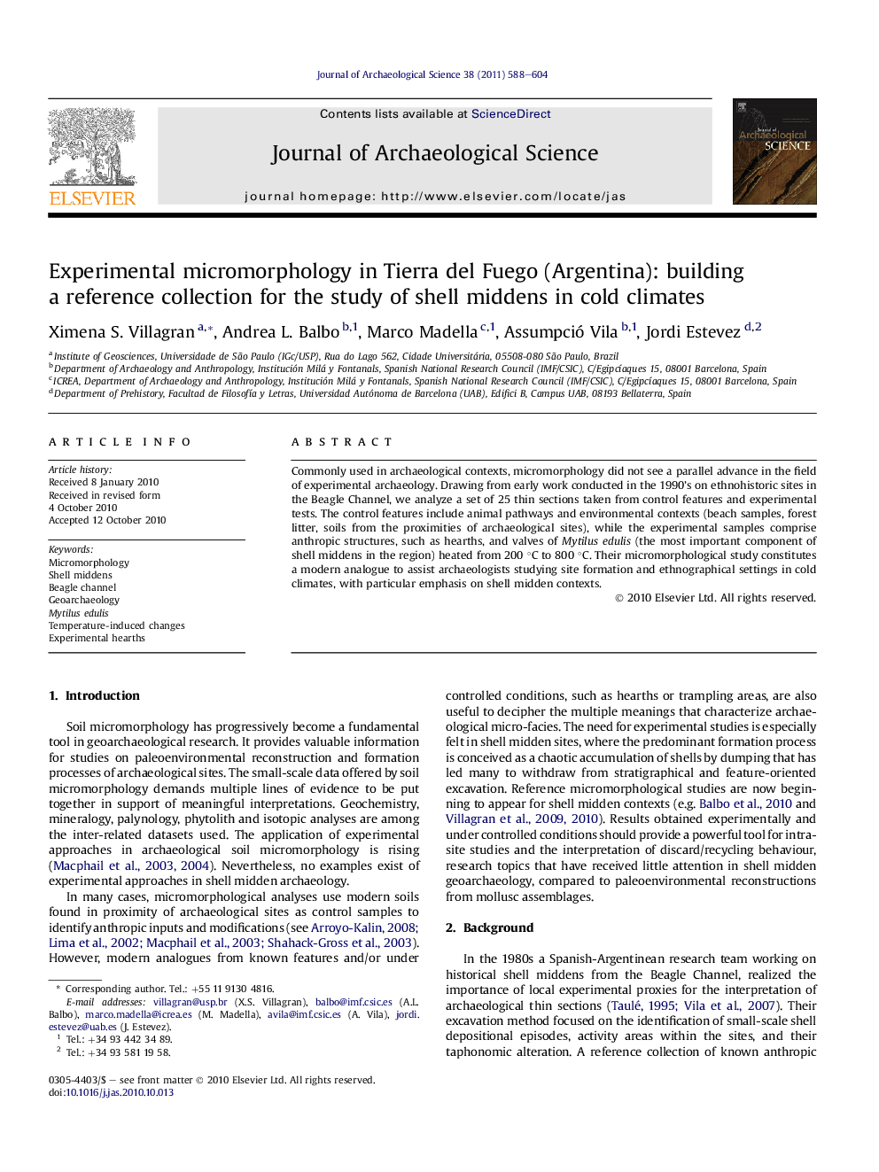 Experimental micromorphology in Tierra del Fuego (Argentina): building a reference collection for the study of shell middens in cold climates