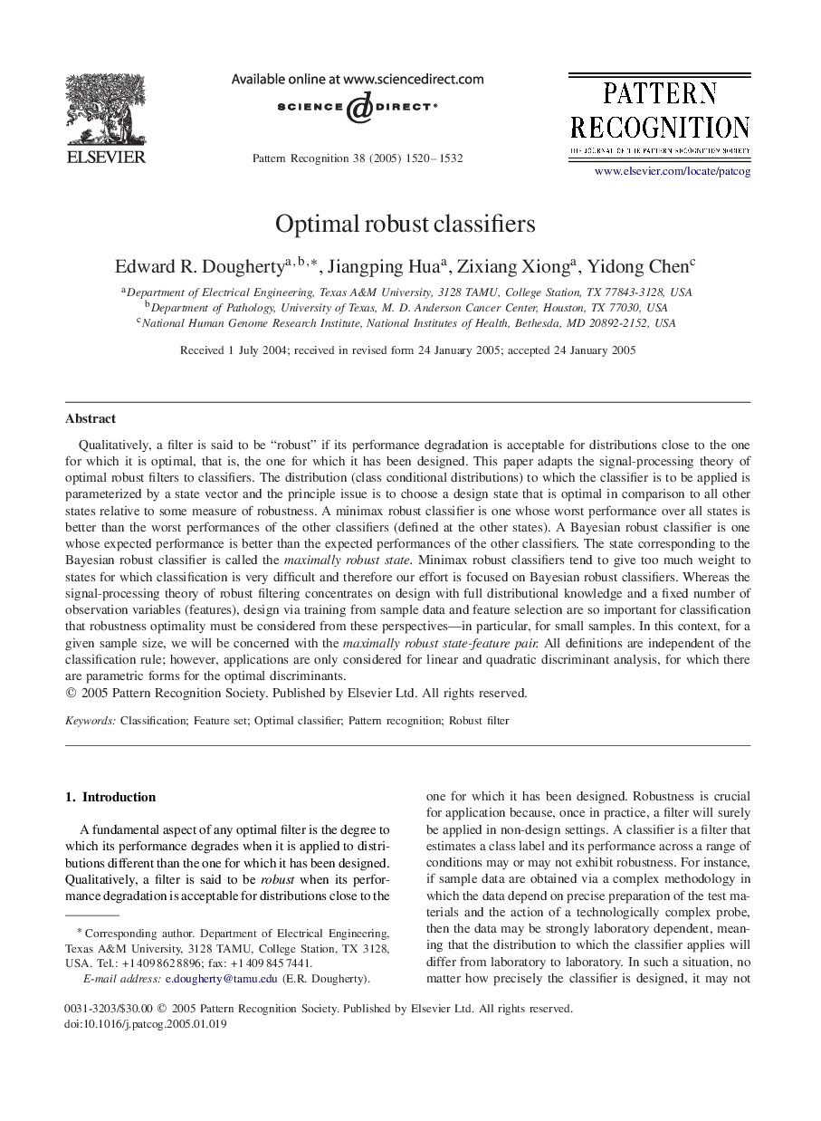 Optimal robust classifiers