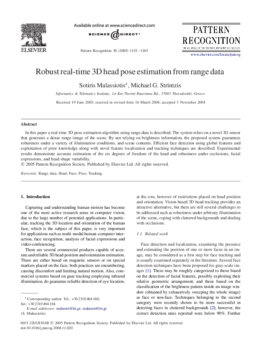 Robust real-time 3D head pose estimation from range data