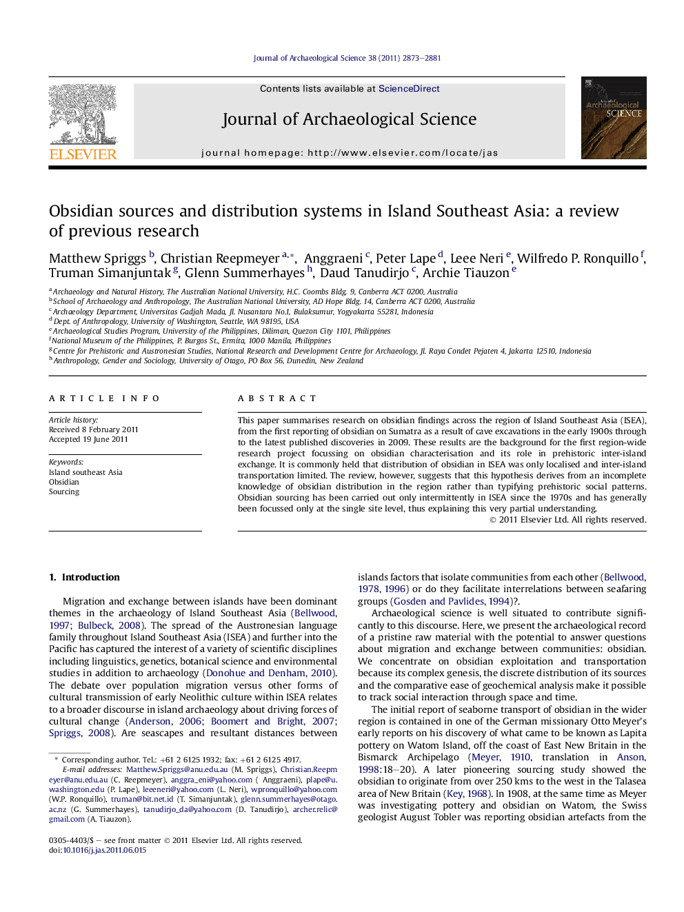 Obsidian sources and distribution systems in Island Southeast Asia: a review of previous research