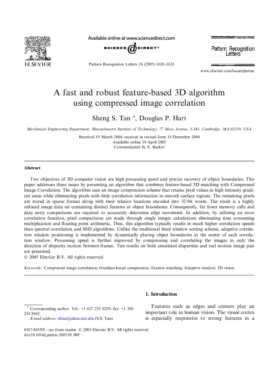 A fast and robust feature-based 3D algorithm using compressed image correlation