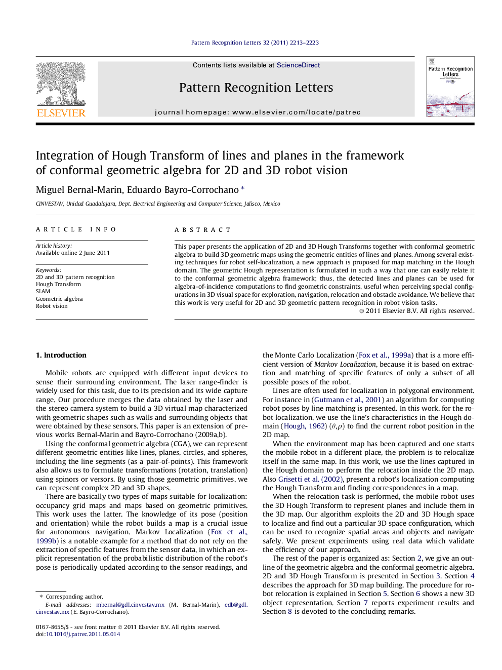 Integration of Hough Transform of lines and planes in the framework of conformal geometric algebra for 2D and 3D robot vision