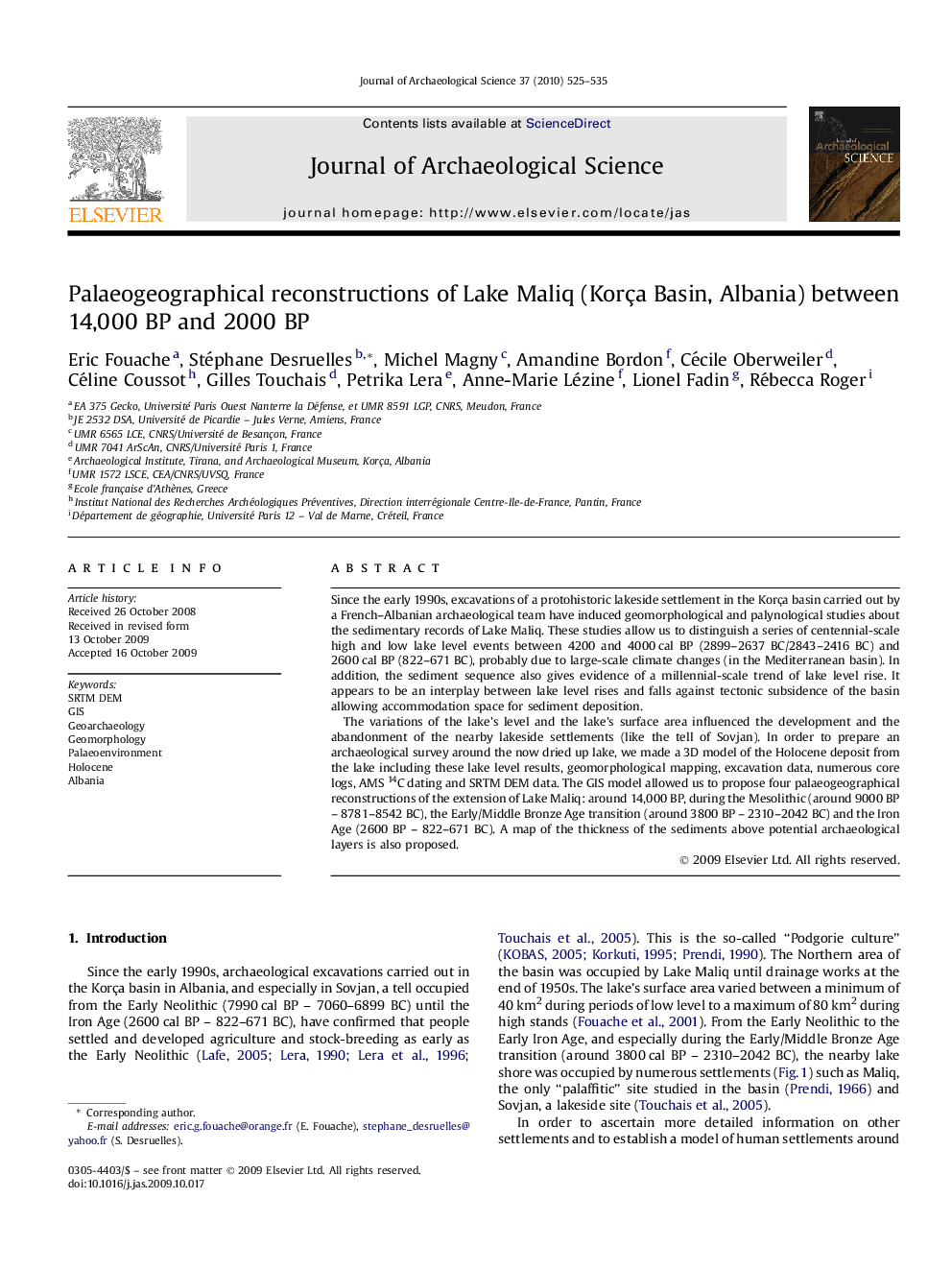 Palaeogeographical reconstructions of Lake Maliq (Korça Basin, Albania) between 14,000 BP and 2000 BP