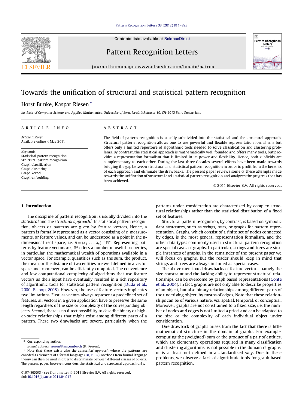 Towards the unification of structural and statistical pattern recognition