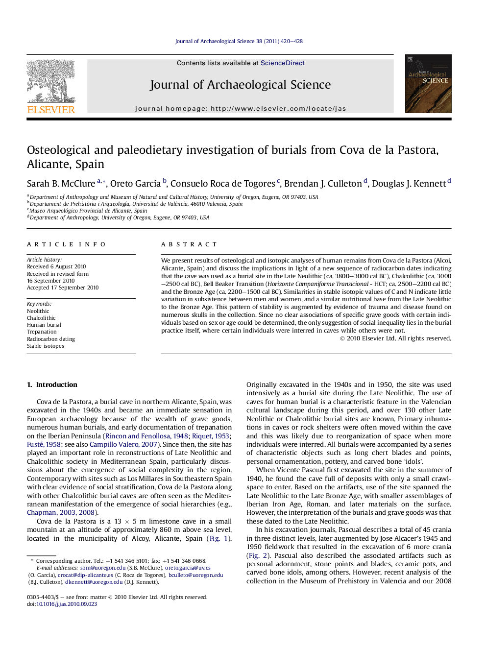 Osteological and paleodietary investigation of burials from Cova de la Pastora, Alicante, Spain