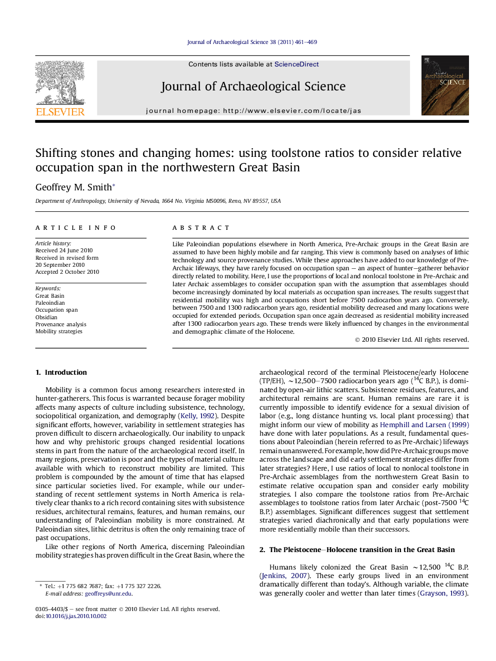 Shifting stones and changing homes: using toolstone ratios to consider relative occupation span in the northwestern Great Basin