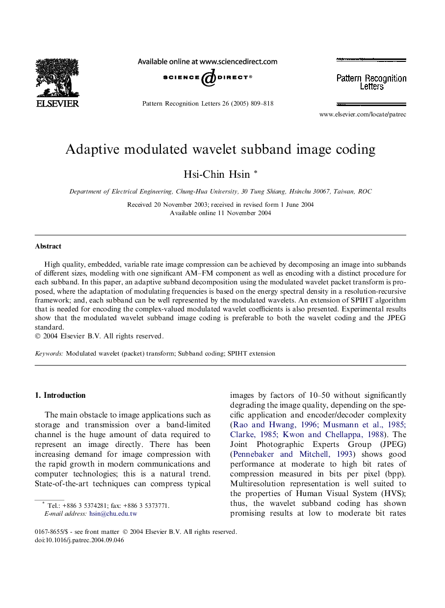 Adaptive modulated wavelet subband image coding