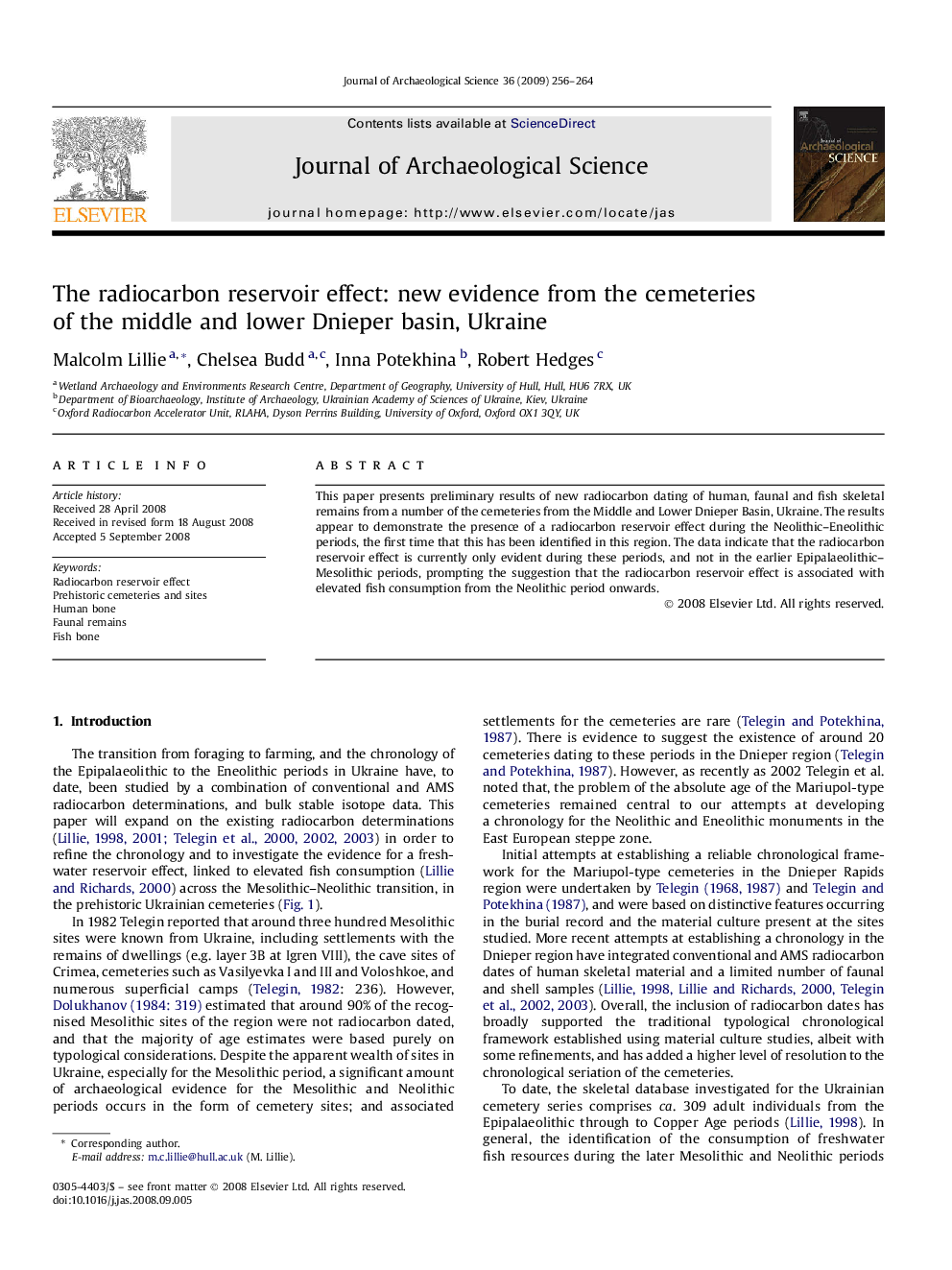 The radiocarbon reservoir effect: new evidence from the cemeteries of the middle and lower Dnieper basin, Ukraine