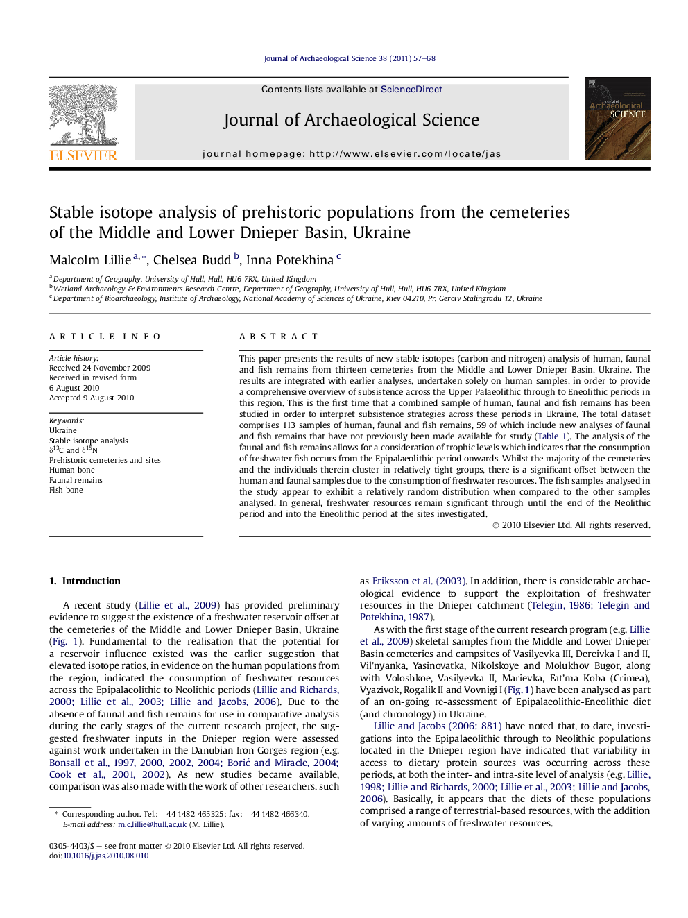 Stable isotope analysis of prehistoric populations from the cemeteries of the Middle and Lower Dnieper Basin, Ukraine