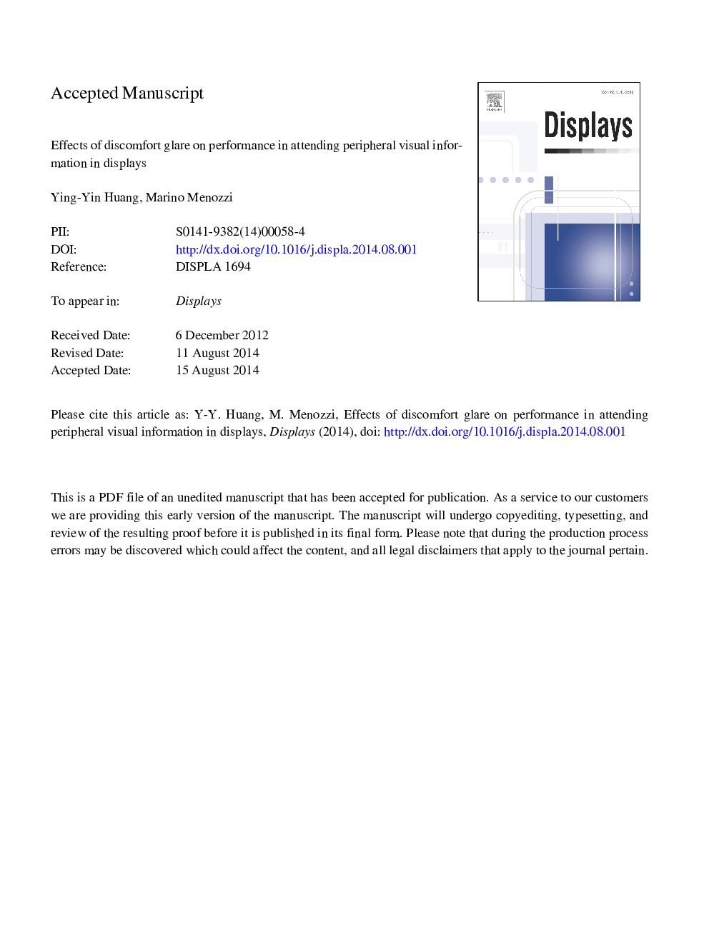 Effects of discomfort glare on performance in attending peripheral visual information in displays