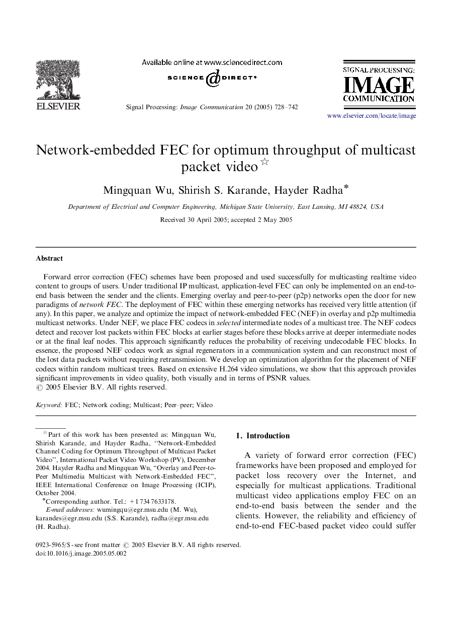 Network-embedded FEC for optimum throughput of multicast packet video