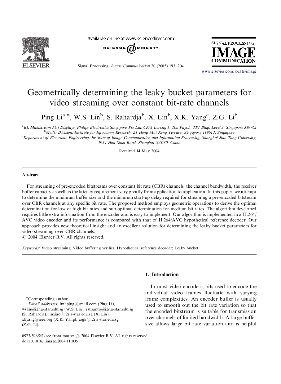 Geometrically determining the leaky bucket parameters for video streaming over constant bit-rate channels